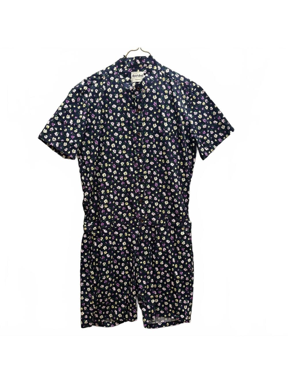 RomperJack Men's Floral Romper Jumpsuit XL Navy Blue Purple White Shorts